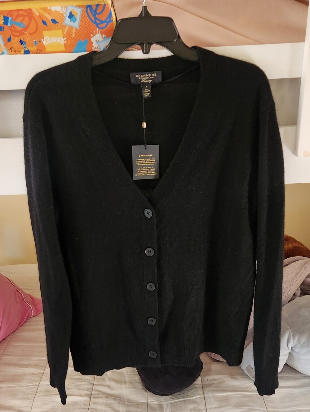 NEW Charter Club Luxury 100% Cashmere V Neck Cardigan Sweater Button Up Black M
